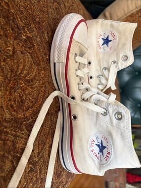 Converse White High Top Sneakers with Red & Blue Trim